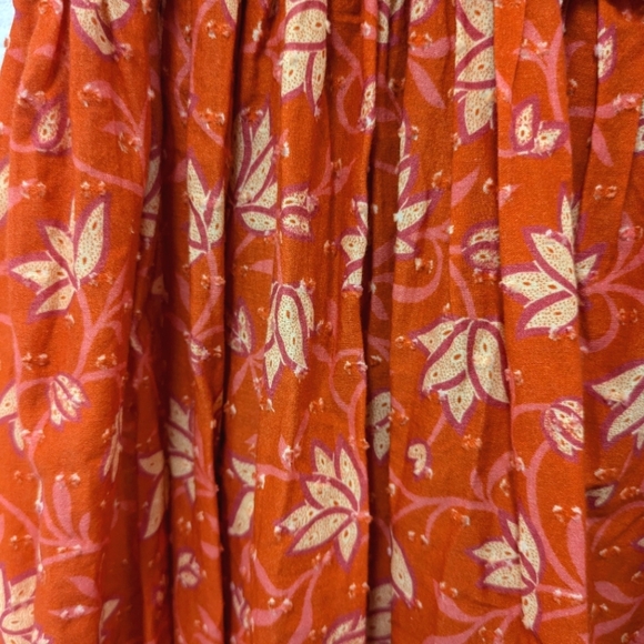 Sundance Artful Ari Midi Cotton Dress sz S Coral Floral Orange Swiss Dot Beach - Picture 6 of 7